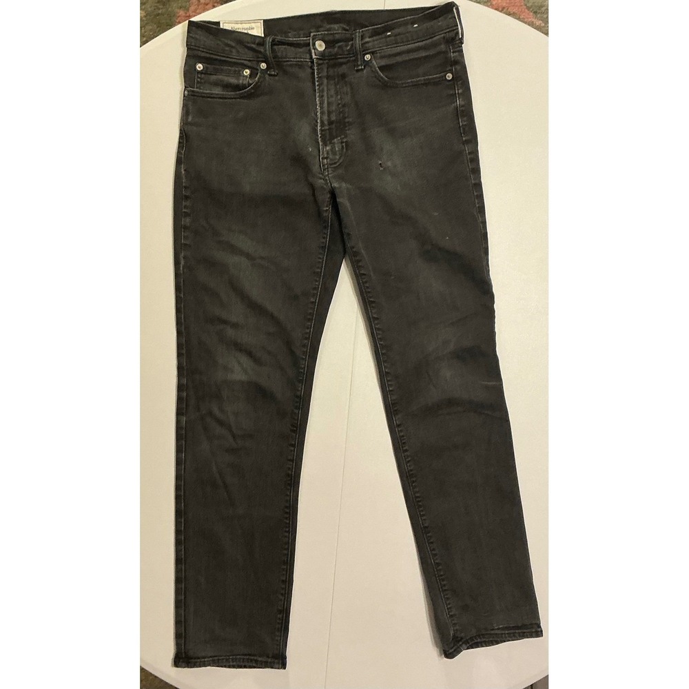 Abercrombie Fitch Men Gray Straight Stretch Jeans Size 33x34 (fits‎ 32x30)